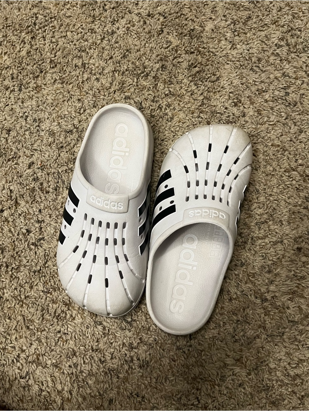 adidas White and Black Kids Slip-On Clogs